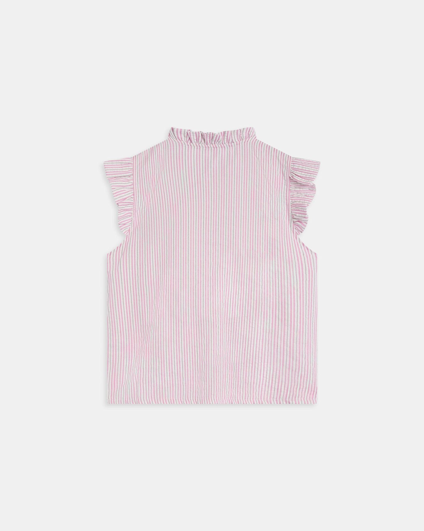 Blusa Sin Mangas Volantes Rayas Rosa