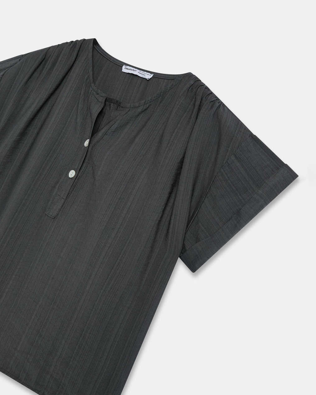 Blusa Fluida Escote Pico Botones Antracita