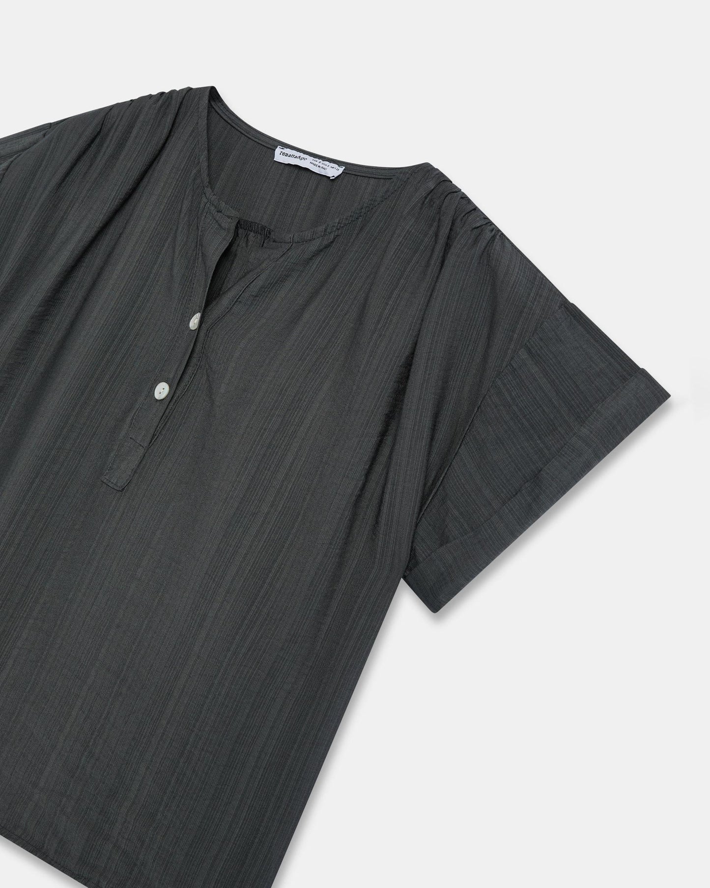 Blusa Fluida Escote Pico Botones Antracita