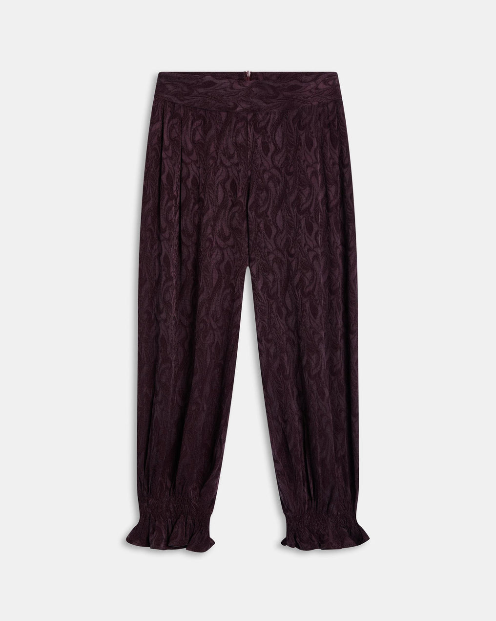 Calças Punho Elástico Folho Jacquard Roxo