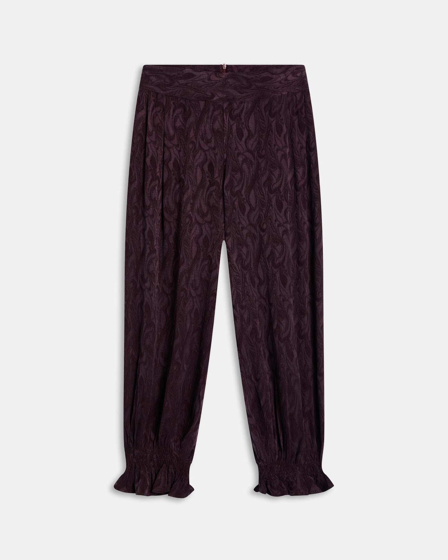 Calças Punho Elástico Folho Jacquard Roxo