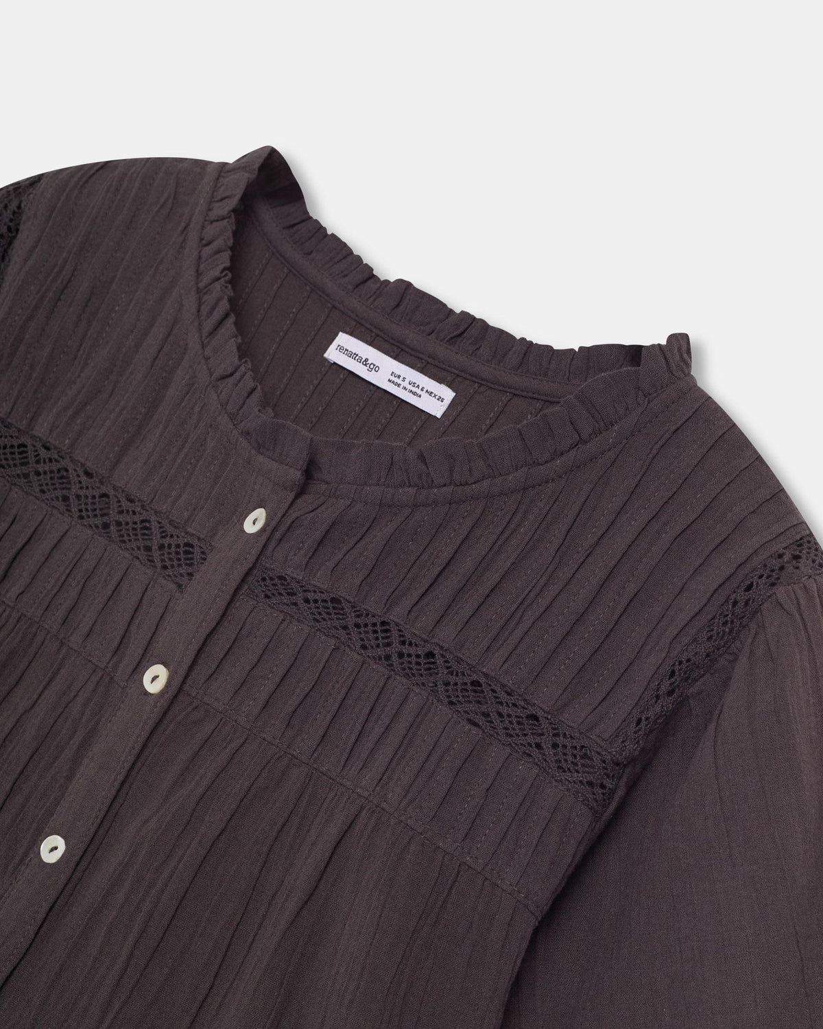 Blusa Manga Corta Puntillas Antracita