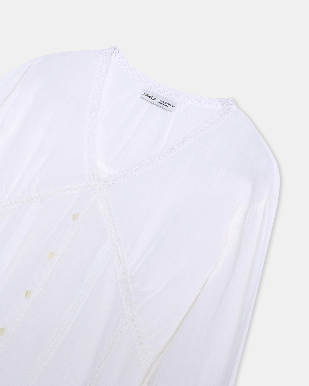 Blusa Escote Pico Puntillas Blanca