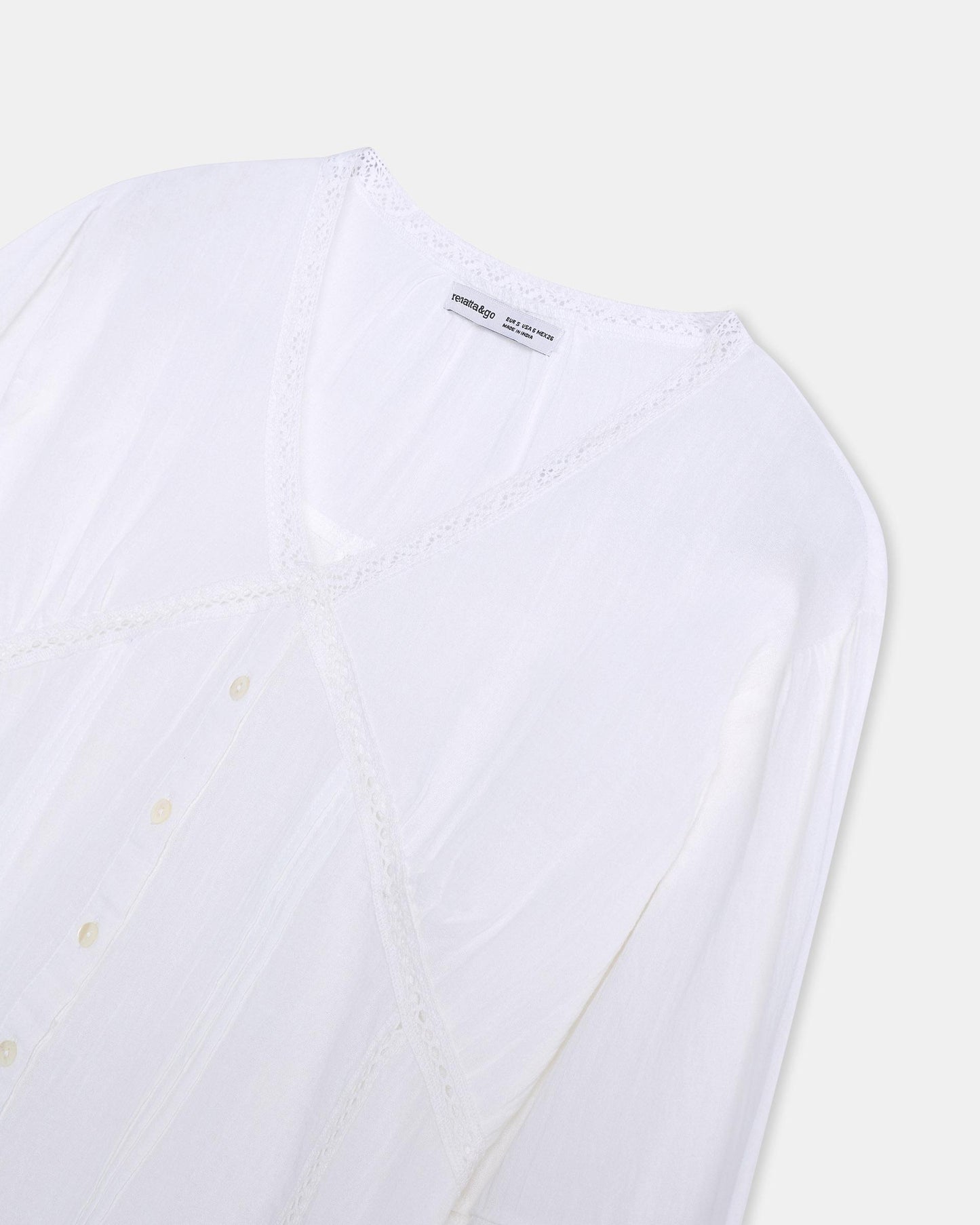 Blusa Escote Pico Puntillas Blanca