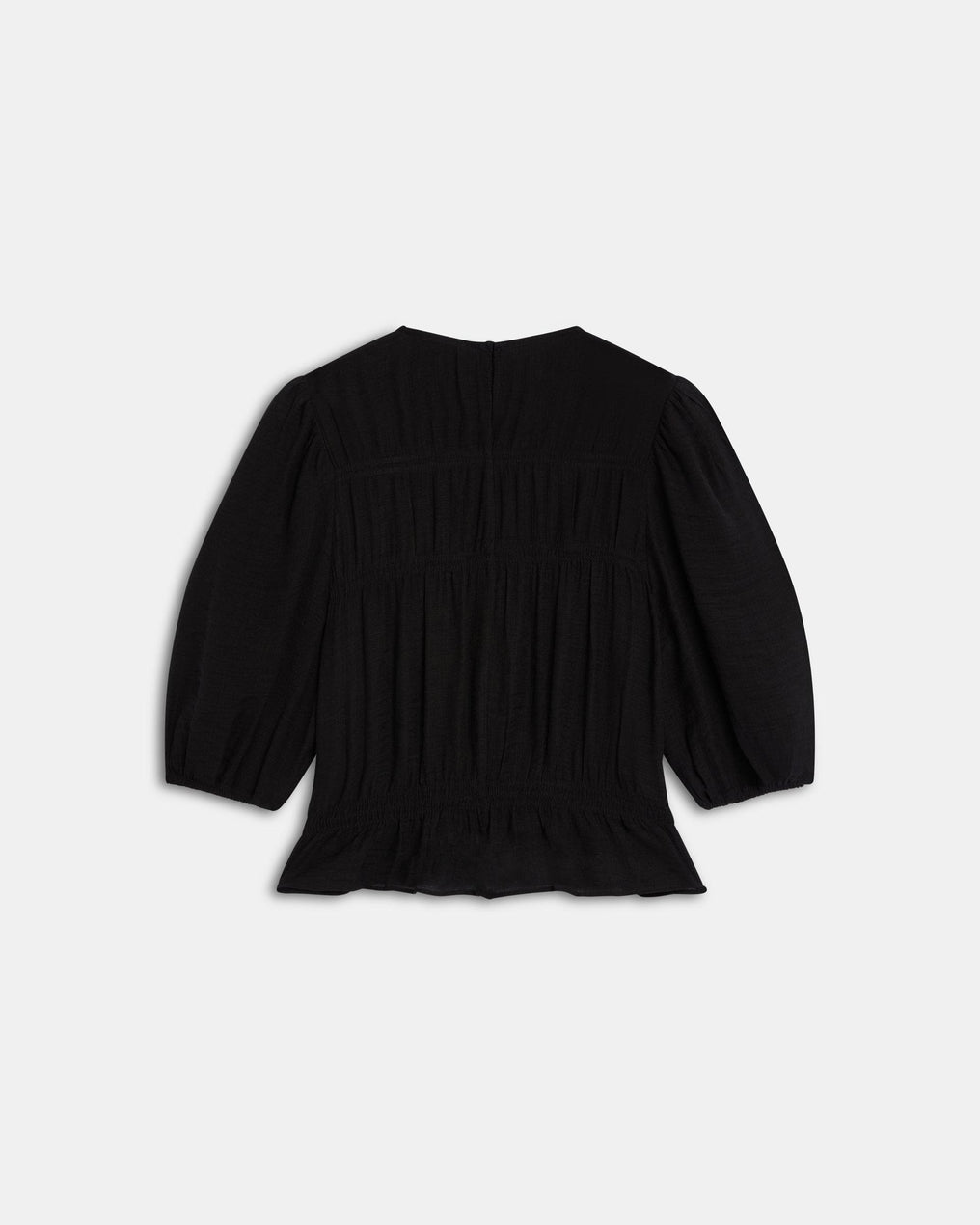 Blusa com Elásticos e Manga Três Quartos Preta