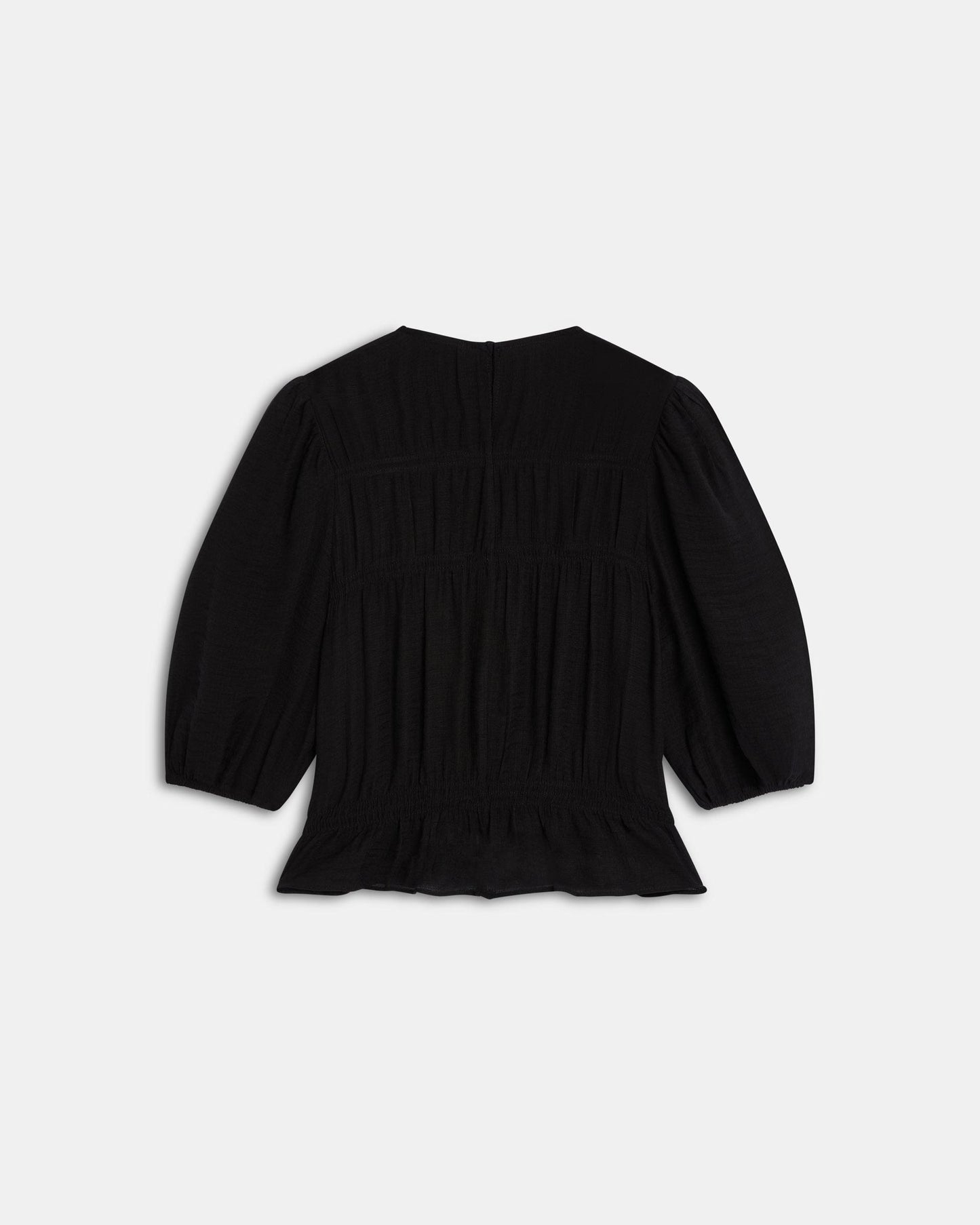 Blusa com Elásticos e Manga Três Quartos Preta