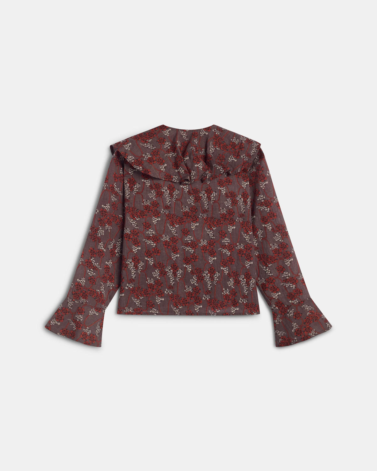 Brown Floral Print Asymmetrical Ruffle Blouse