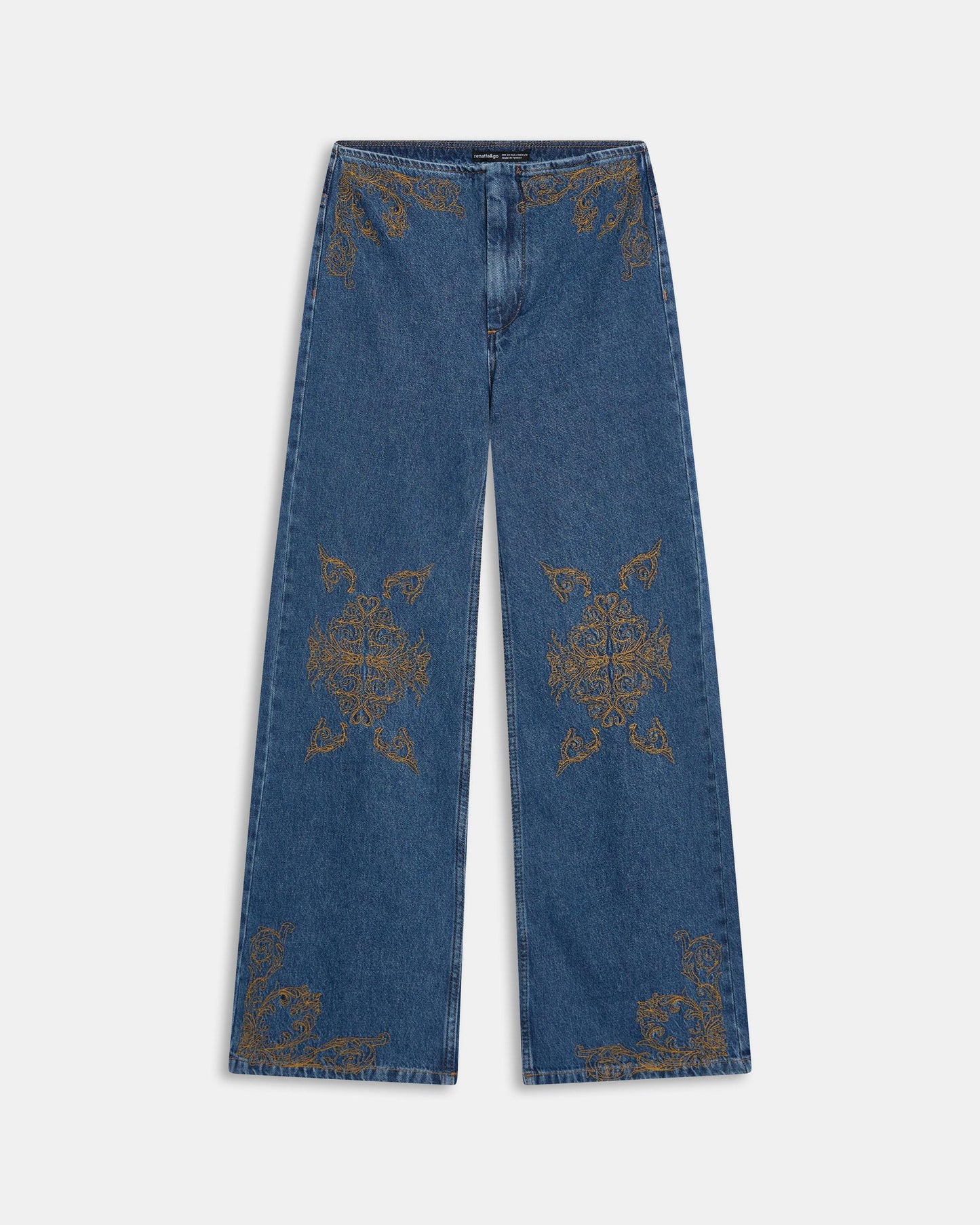 Jeans Broderies Ethniques Bleu