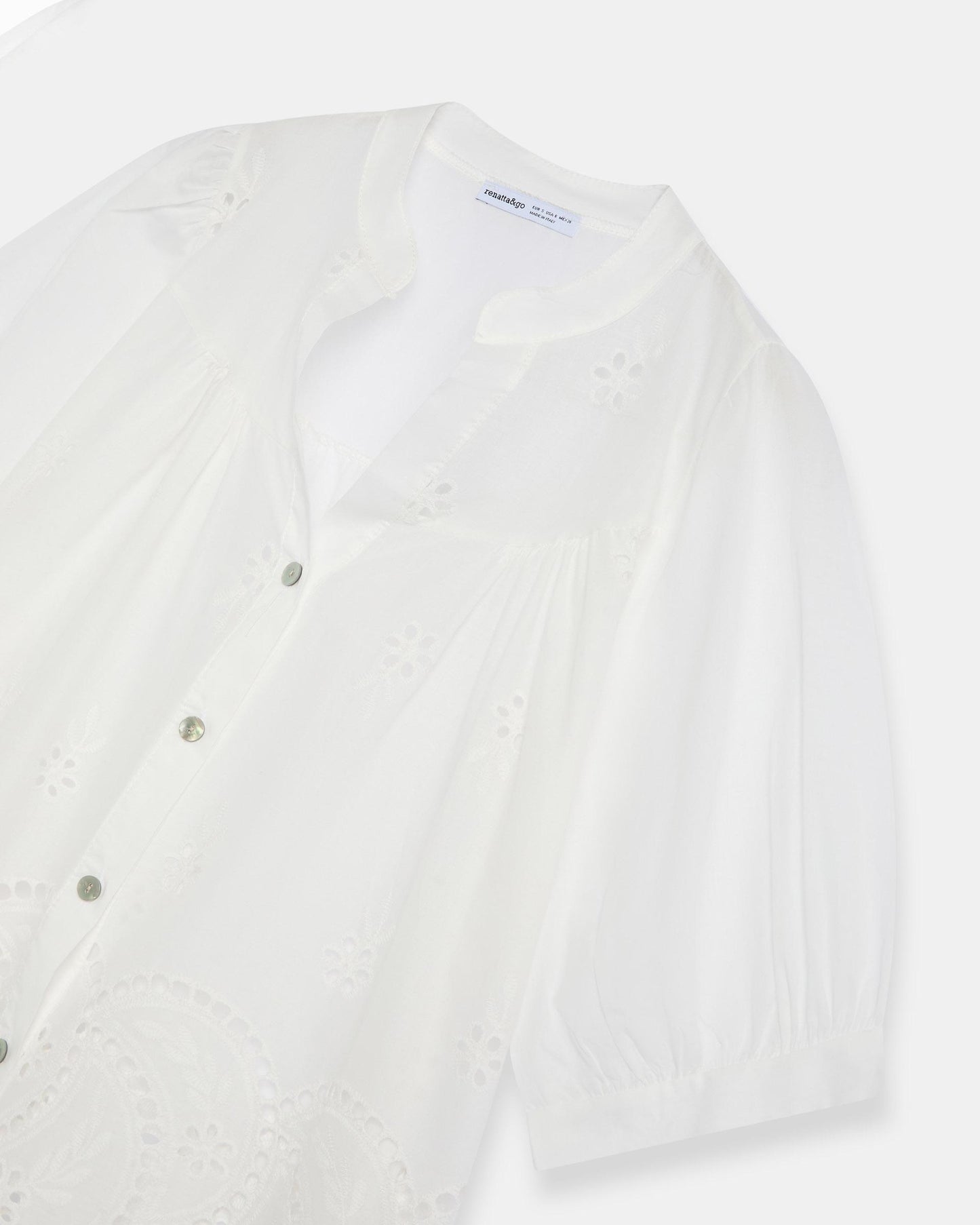Blusa Manga Francesa Troquelados Blanca