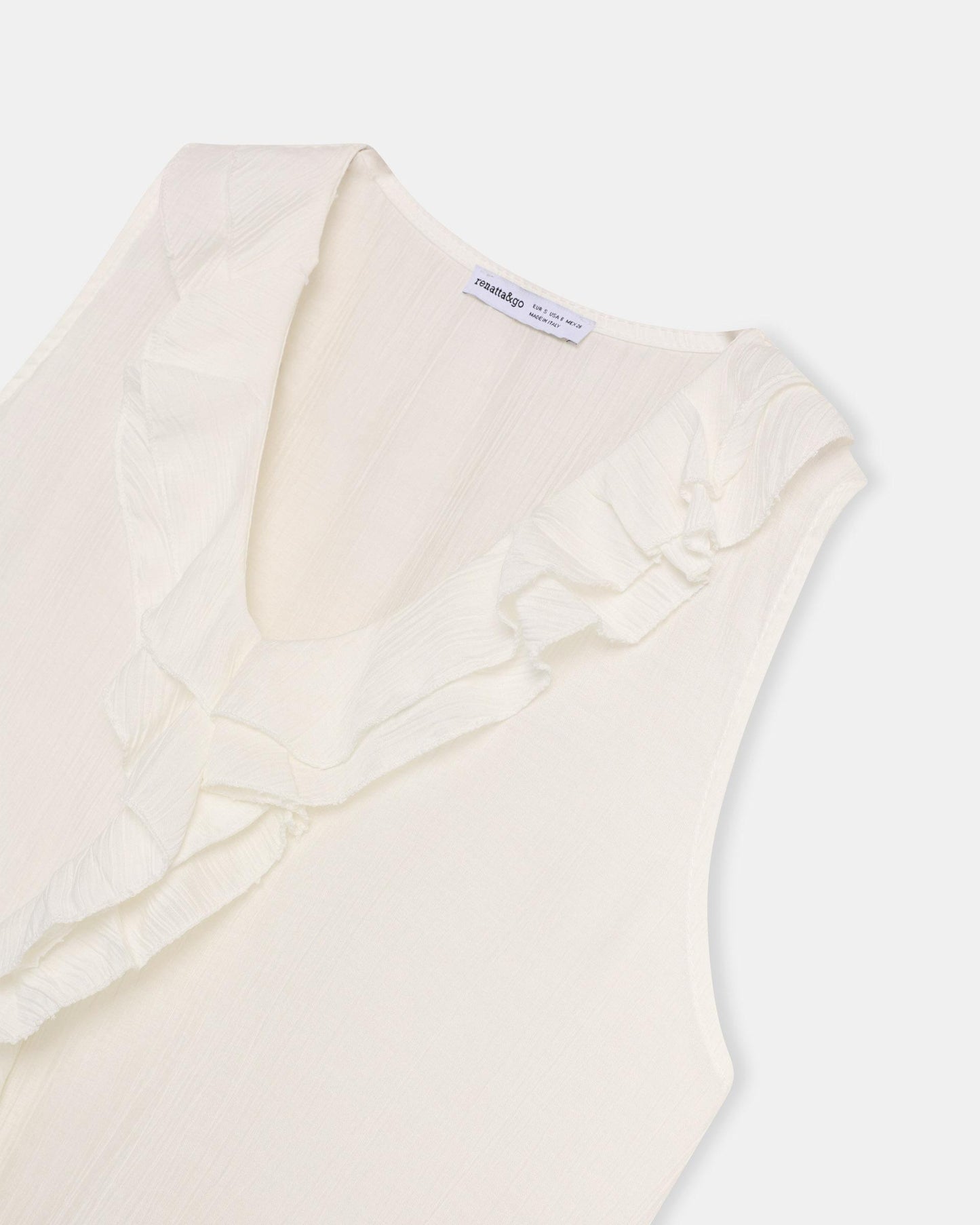 White V-Neck Ruffle Sleeveless Blouse