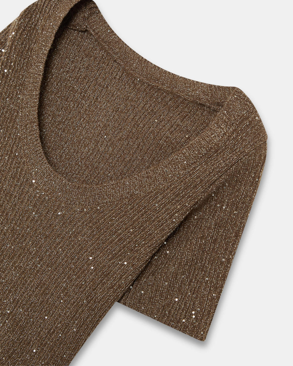 Brown Sequin Short Sleeve Top
