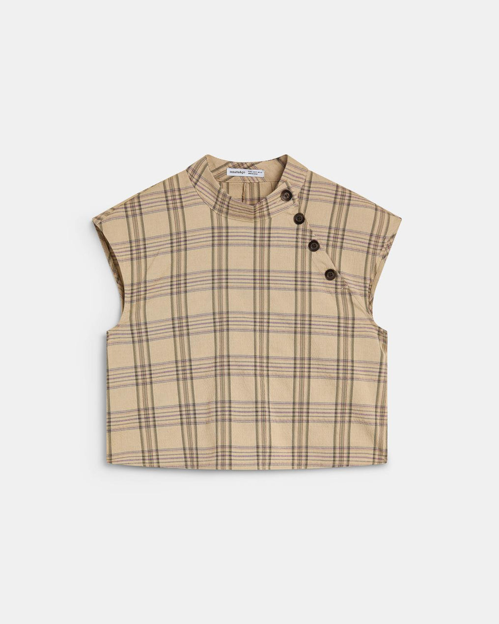 Top Botones Laterales Cuadros Beige