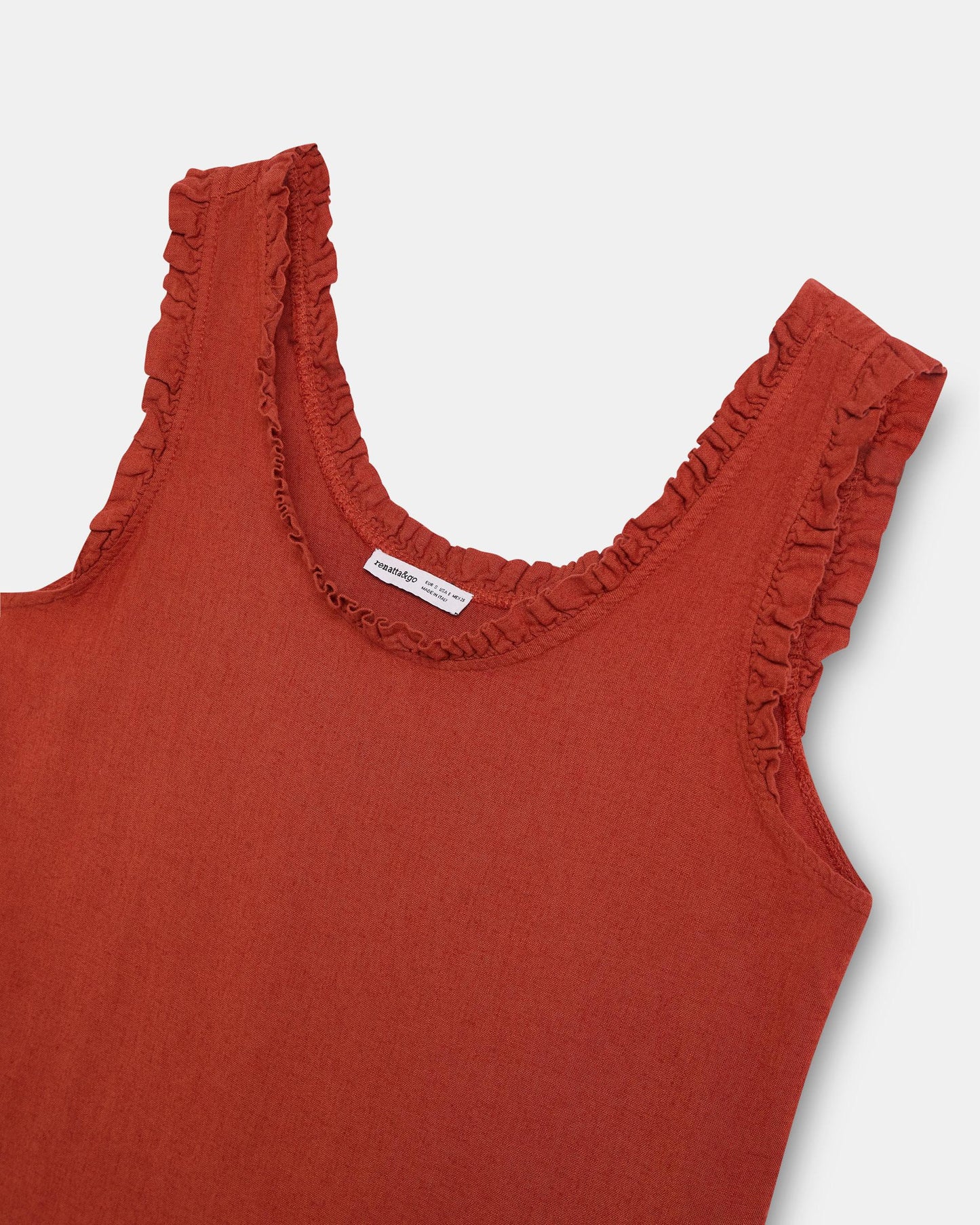 Top Tirante Ancho Volantes Con Lino Naranja