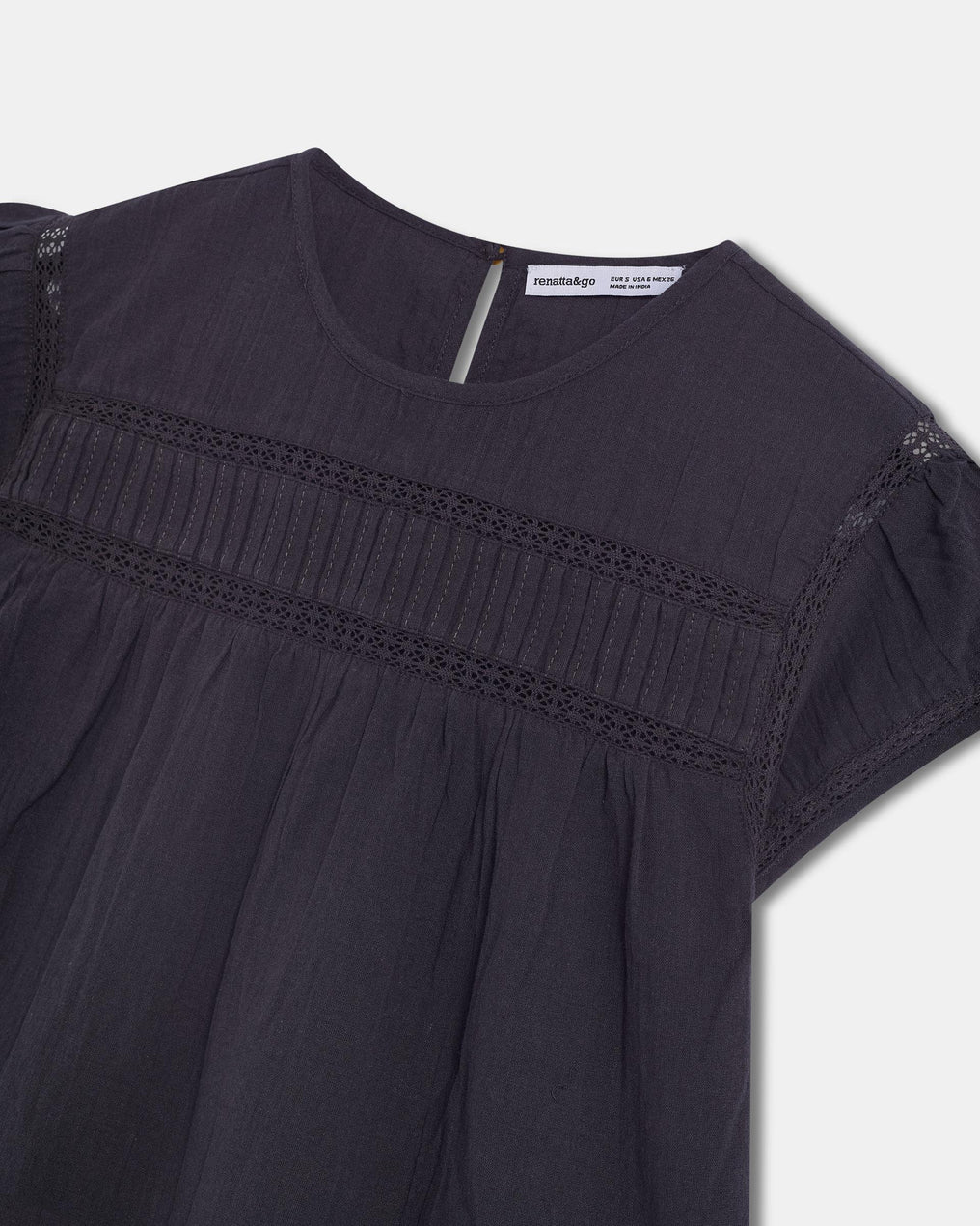 Blouse Manches Courtes Dentelle Avant Anthracite