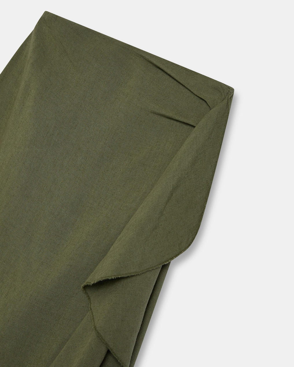 Falda Larga Volante Lateral Con Lino Verde Oscuro