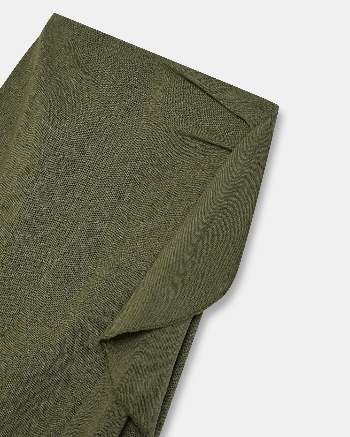 Falda Larga Volante Lateral Con Lino Verde Oscuro