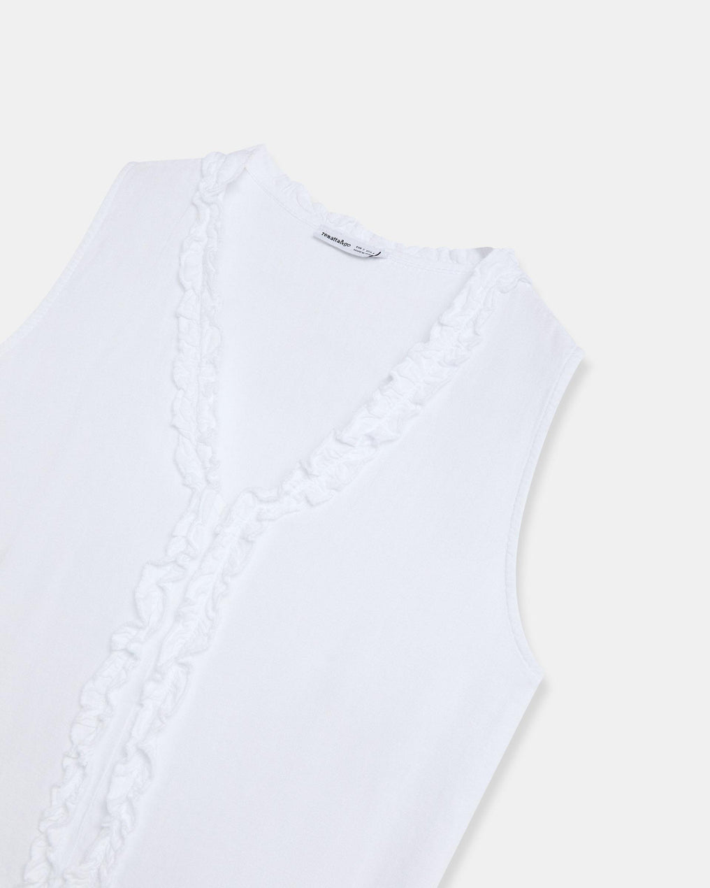 Top Décolleté en V Volants Lin Blanc