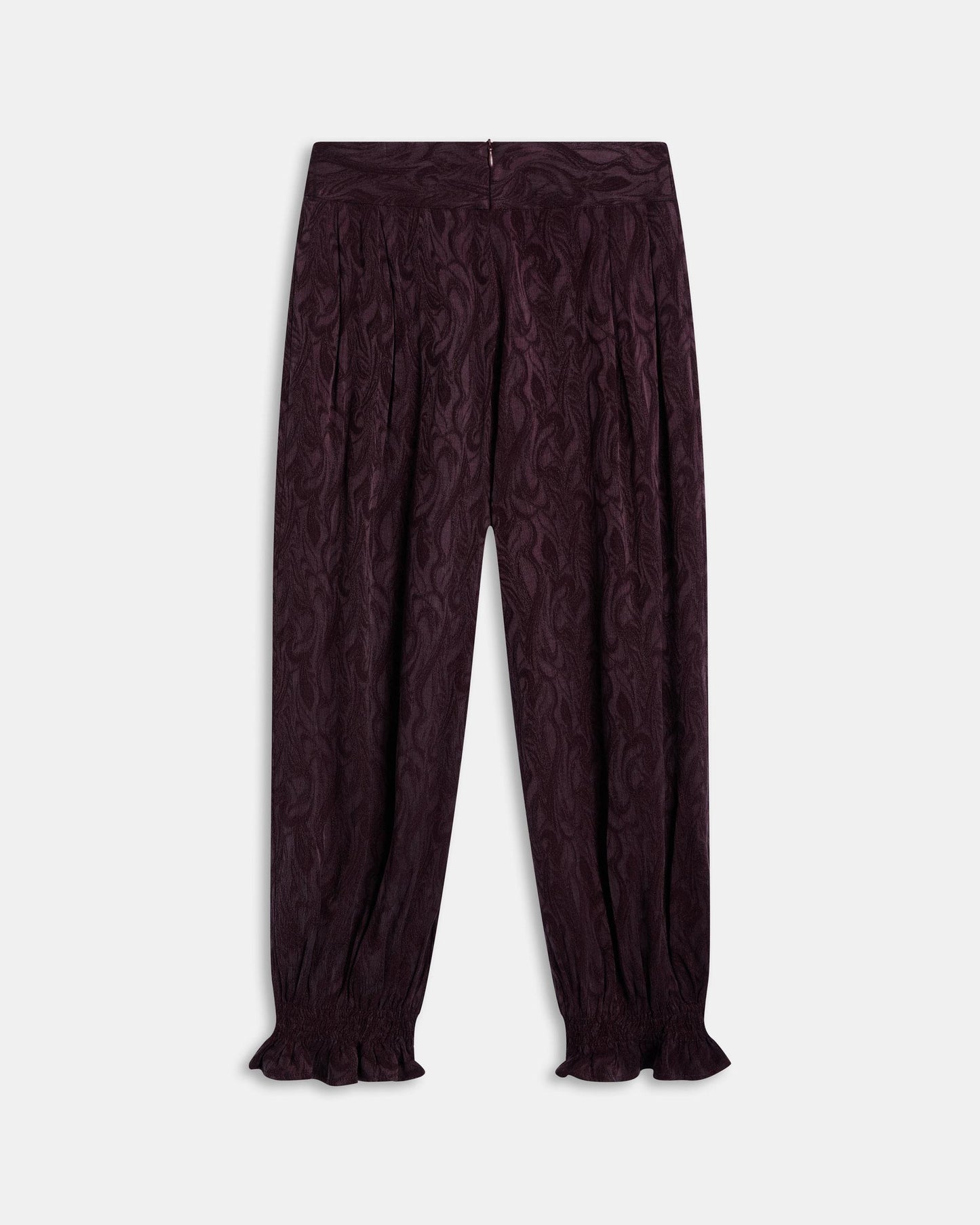Calças Punho Elástico Folho Jacquard Roxo