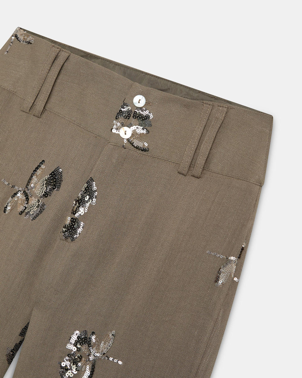 Pantalón Doble Cinturilla Lentejuelas Taupe