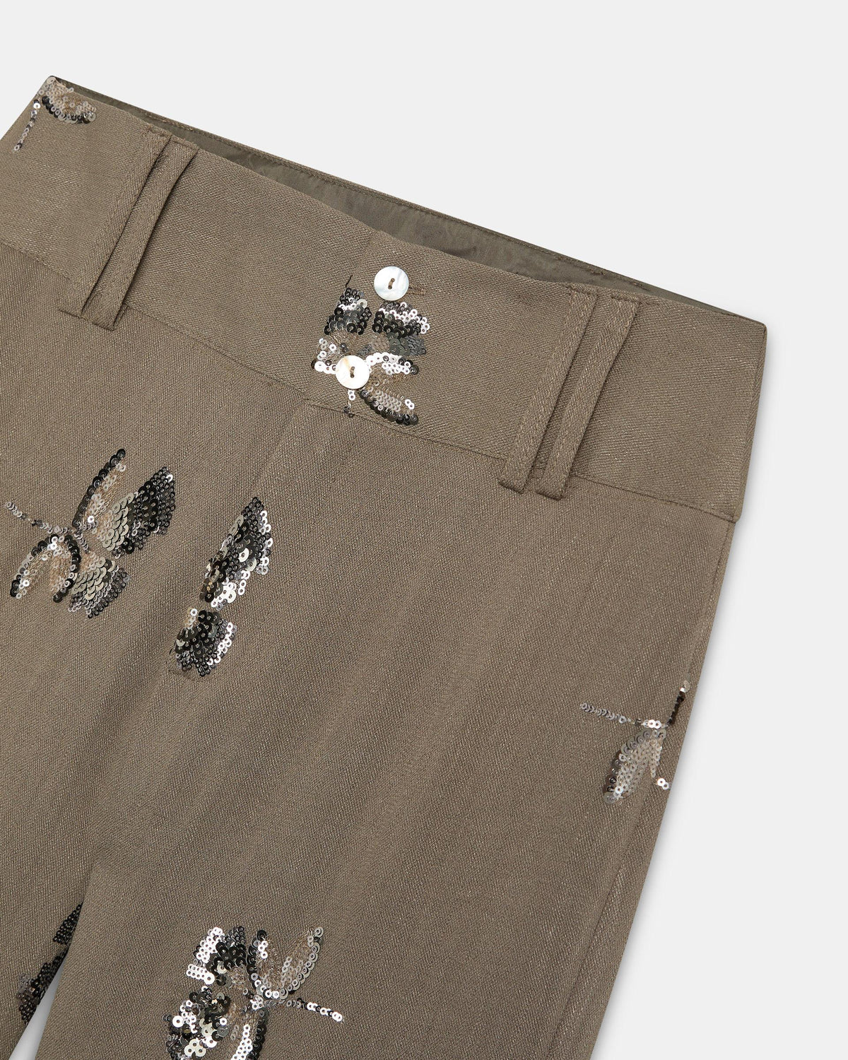Pantalón Doble Cinturilla Lentejuelas Taupe