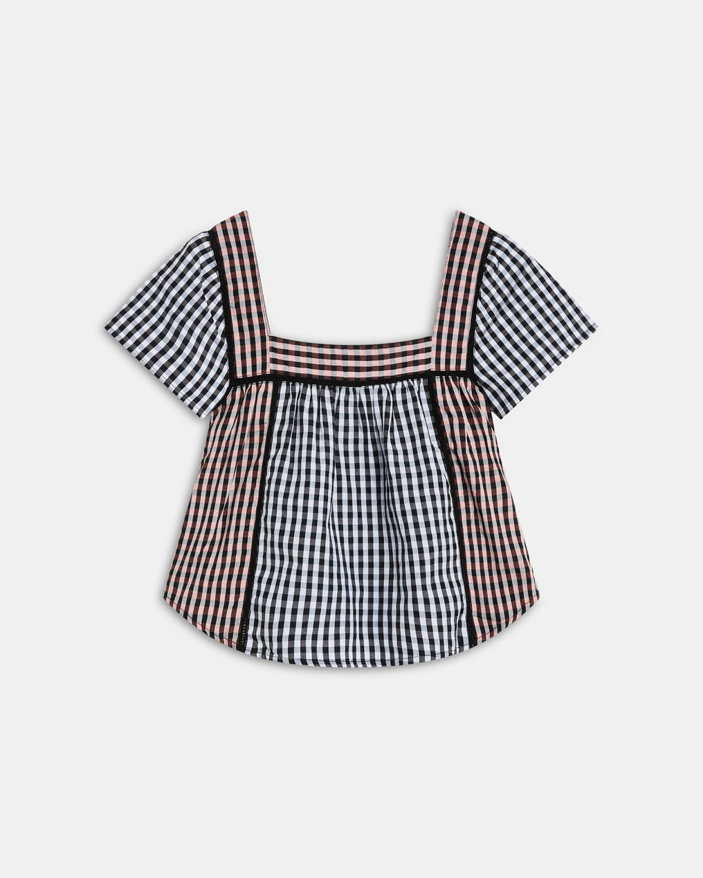 Gingham Blouse with Black Contrast