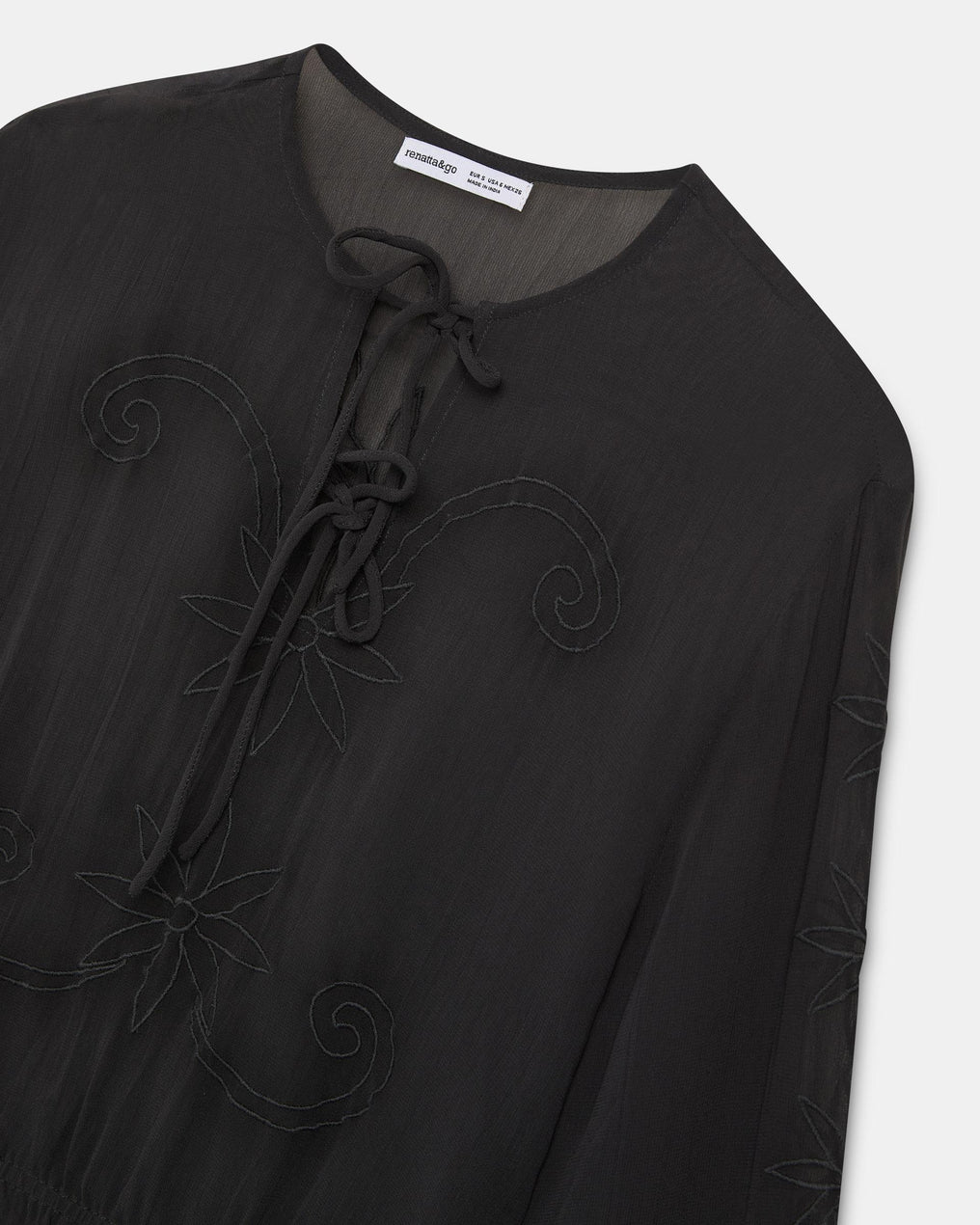 Anthracite Embroidered Blouse with Elasticated Hem