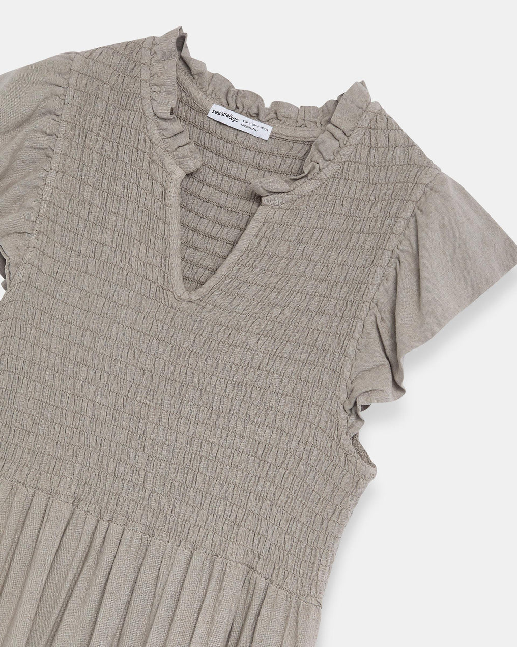 Vestido Largo Lino Nido De Abeja Taupe