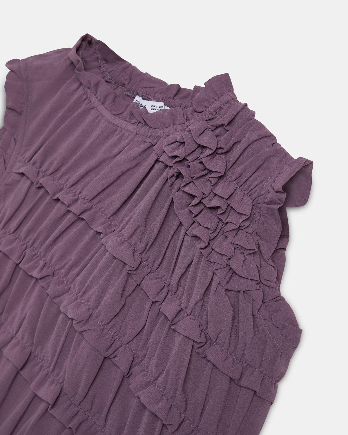 Top Violet sans Manches à Volants Diagonaux