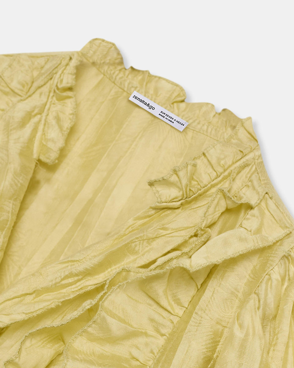 Blusa Manga Curta Folhos Decote em Bico Verde