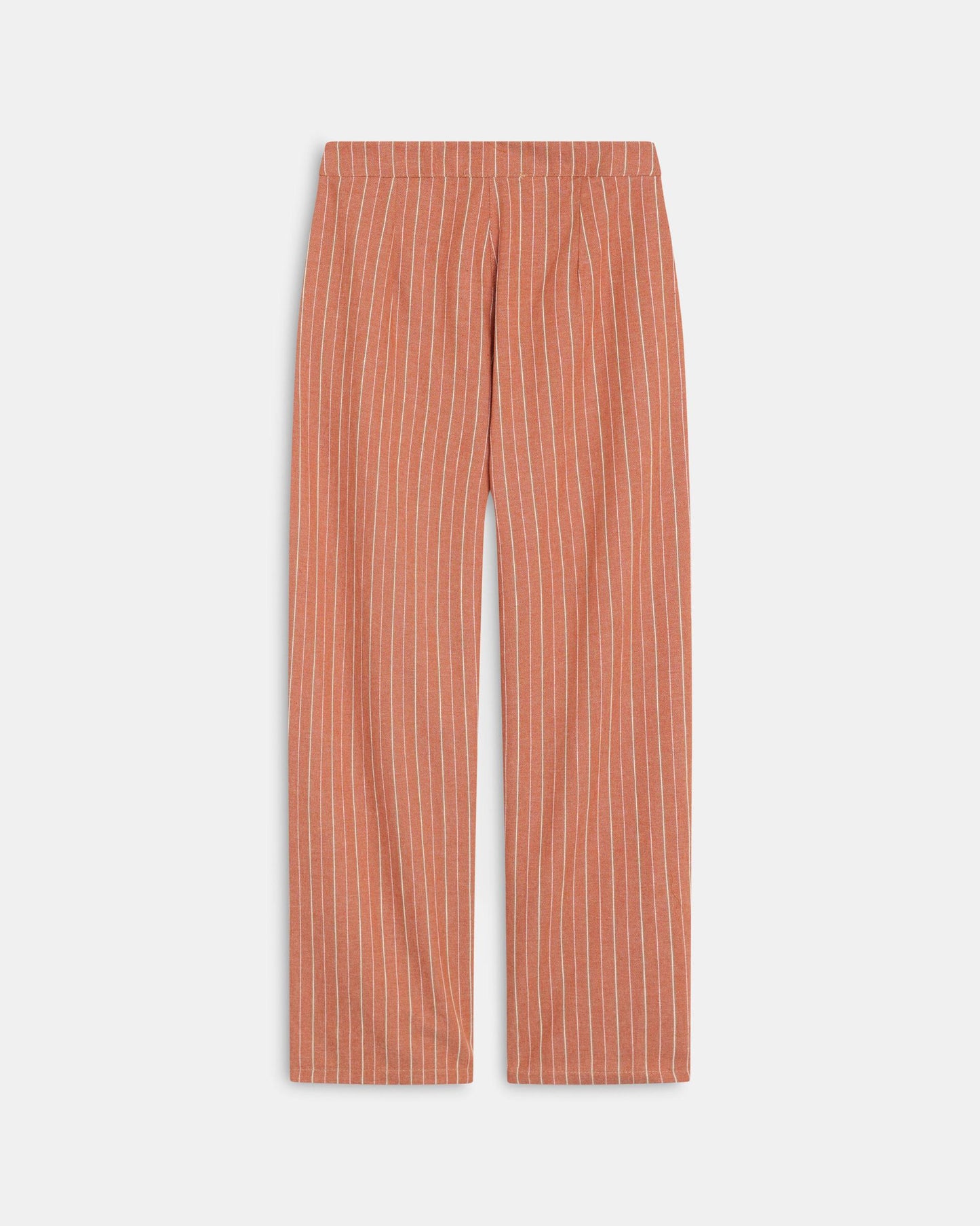Calças Wide Leg Pregas Riscas Laranja