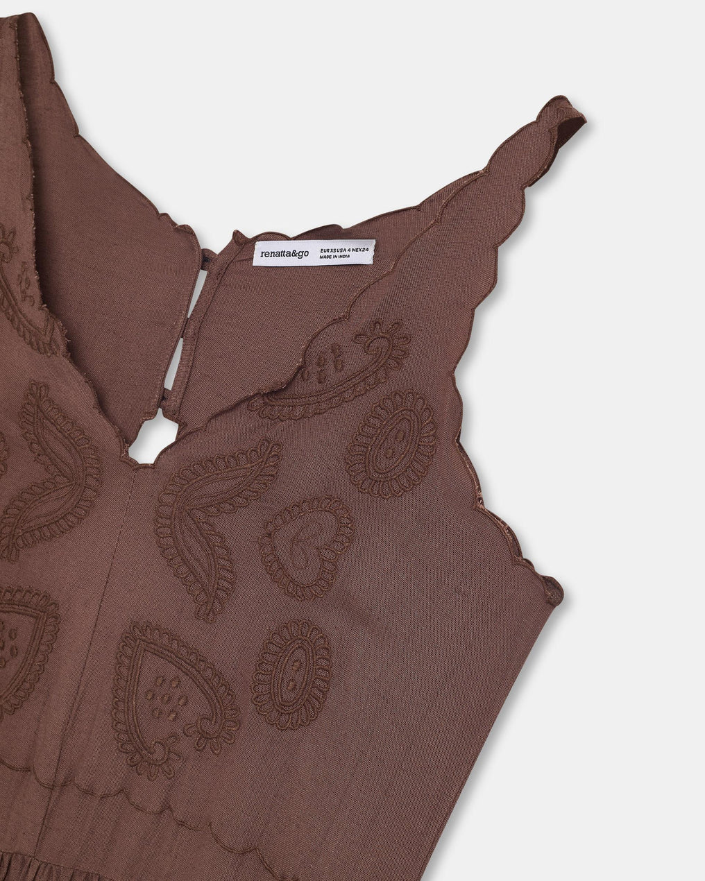 Brown Scalloped Embroidered Dress