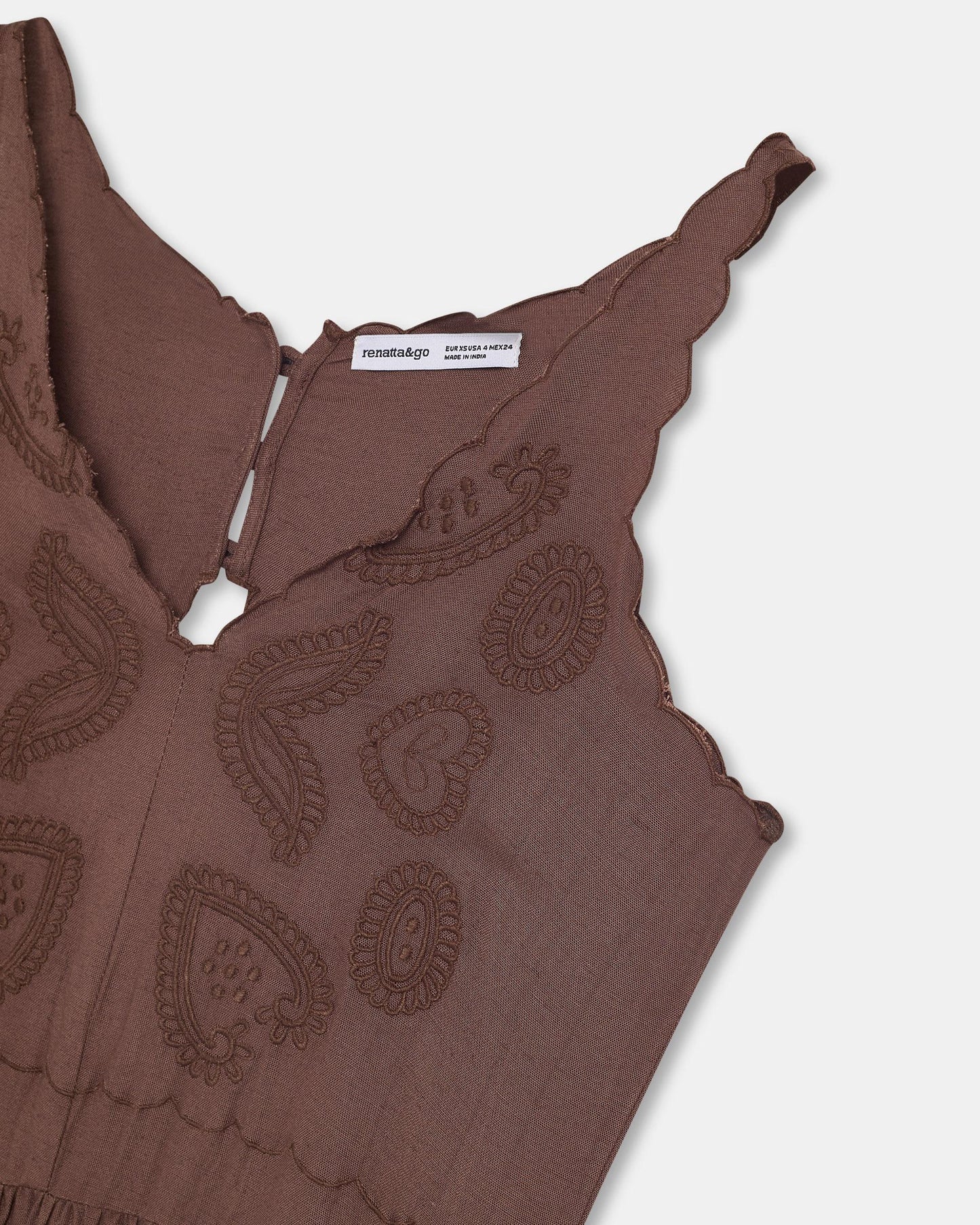 Brown Scalloped Embroidered Dress