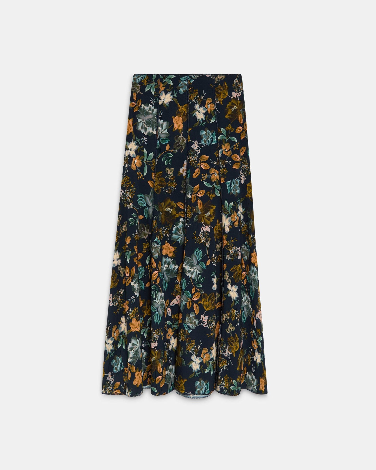 Saia Comprida Nervuras Estampado Floral Azul Marinho