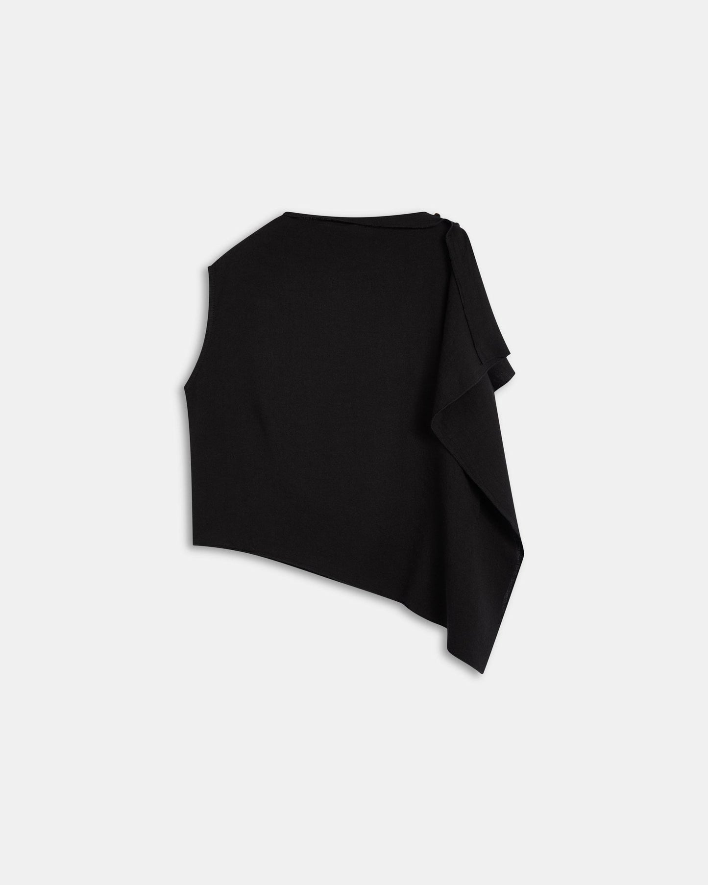 Top Asymétrique Volant Latéral Lin Noir