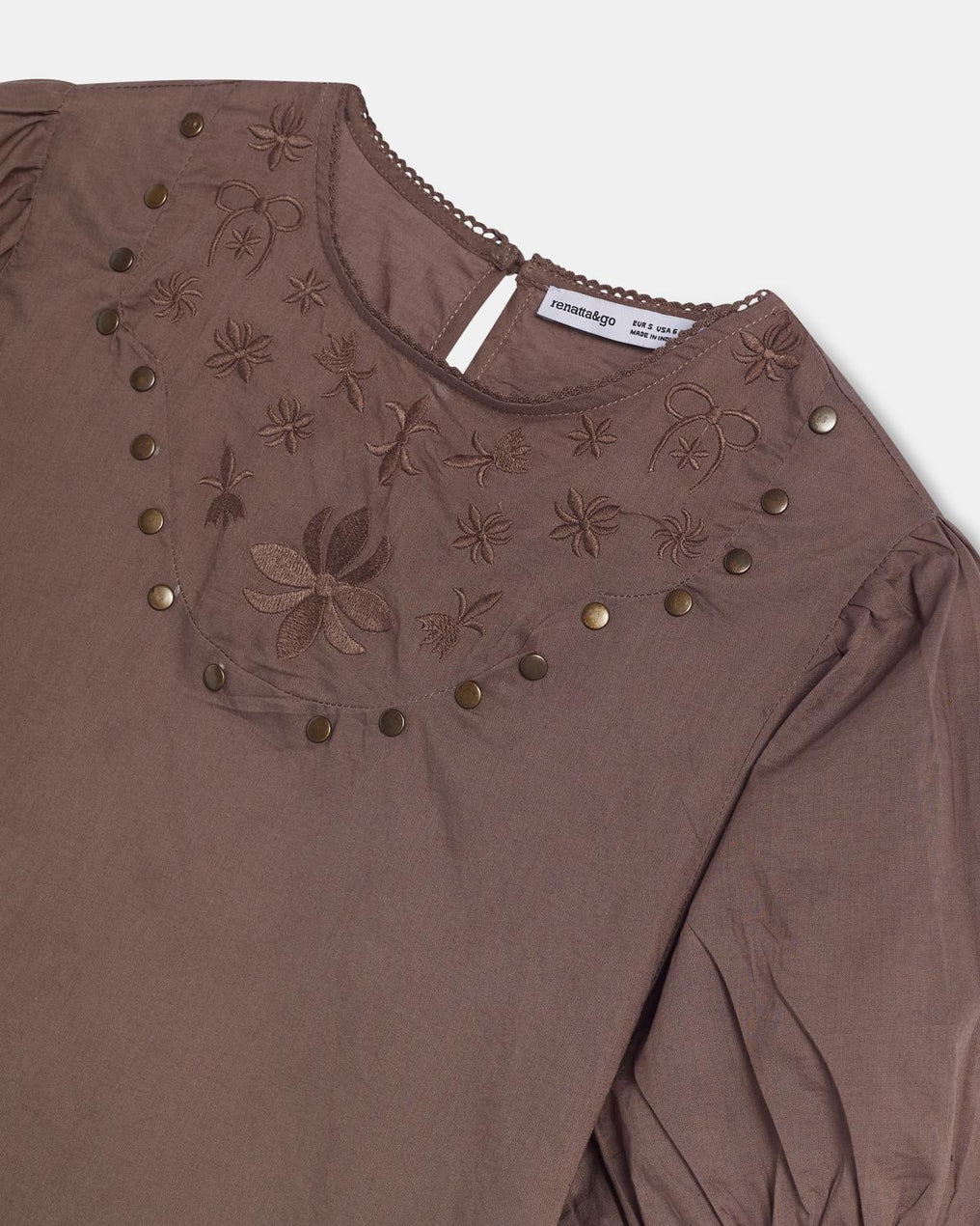 Embroidered Studded Brown Blouse