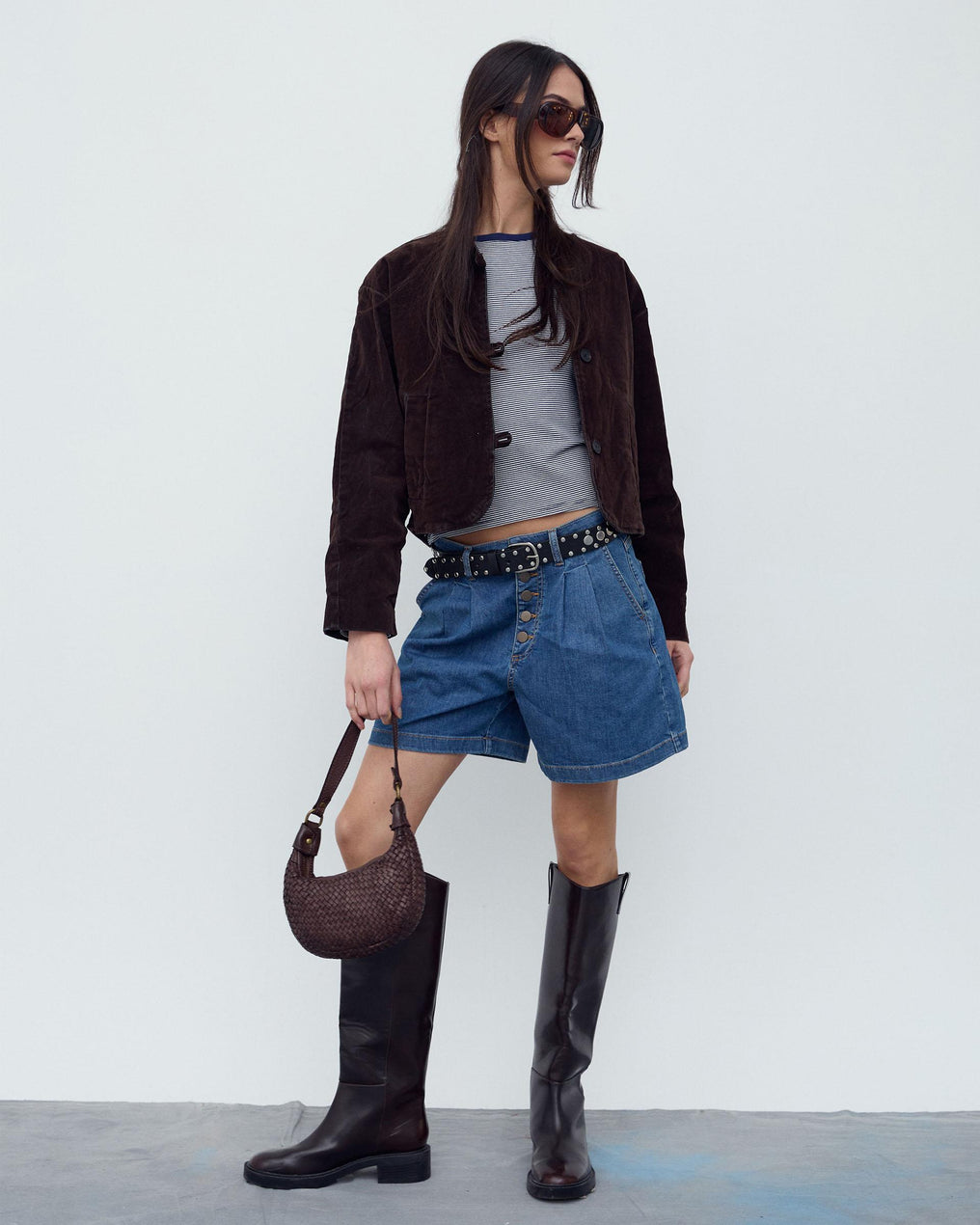 Dark Blue Pleated Bermuda Shorts