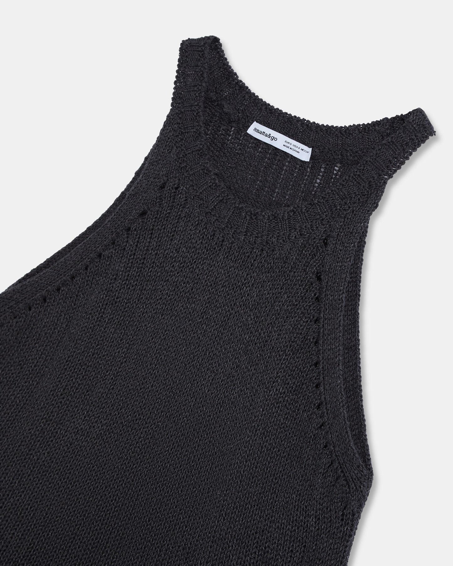 Top Maille sans Manches Col Rond Rib Anthracite