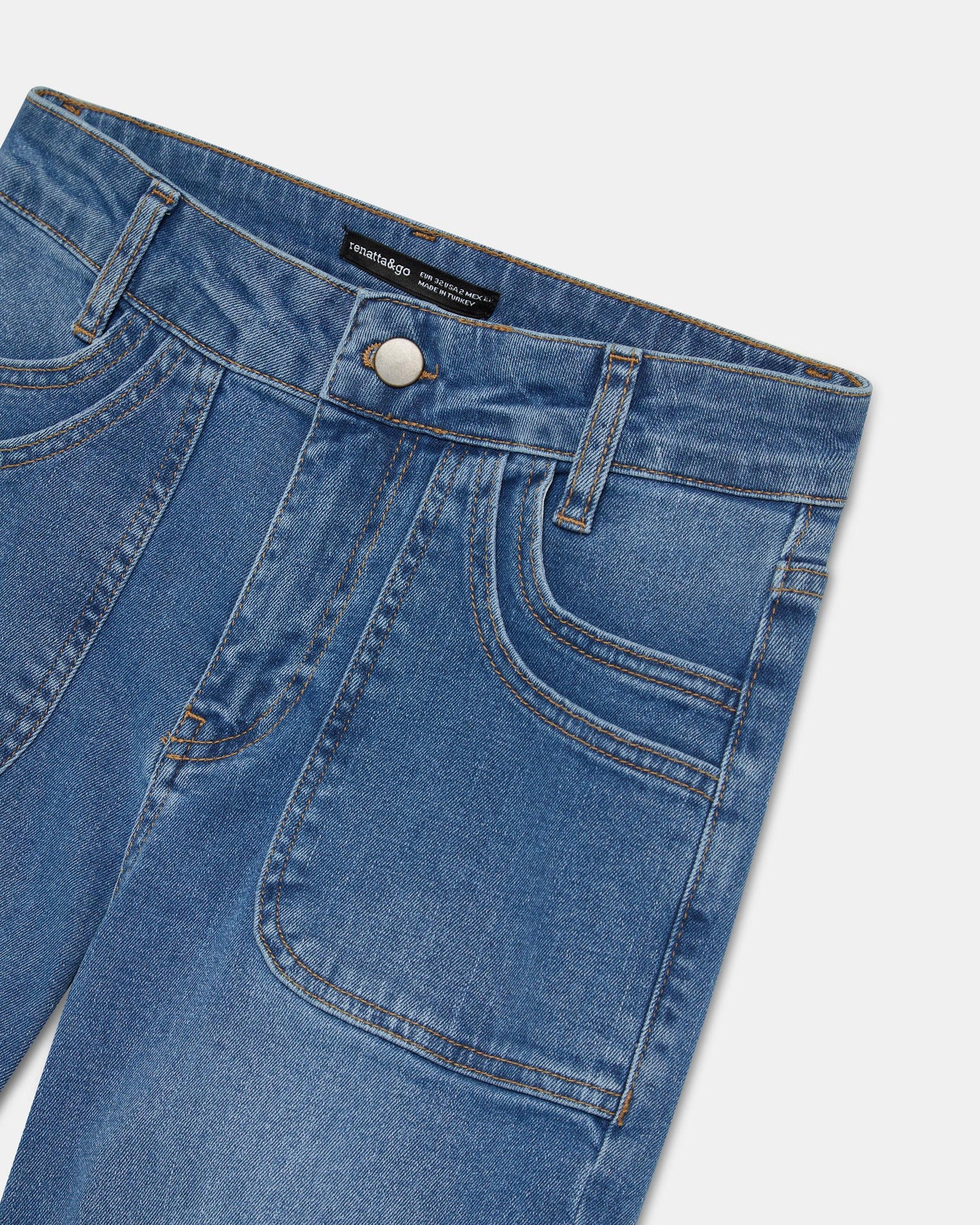 Jeans Cós Duplo Bolso Azul