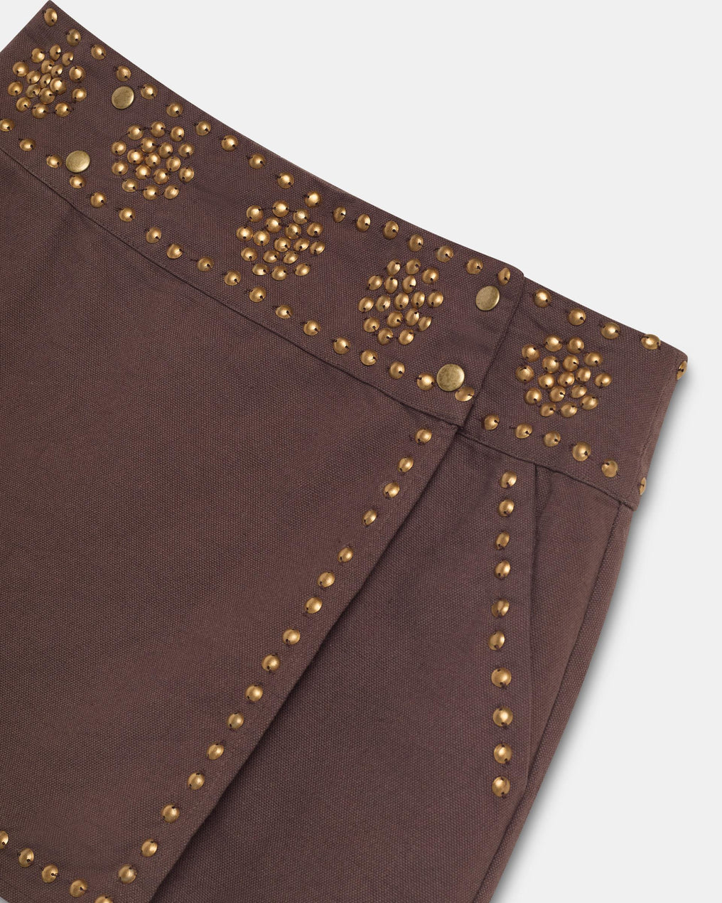 Brown Canvas Studded Mini Skirt