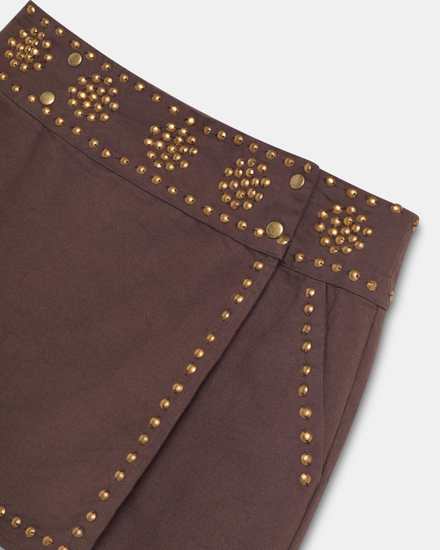 Brown Canvas Studded Mini Skirt