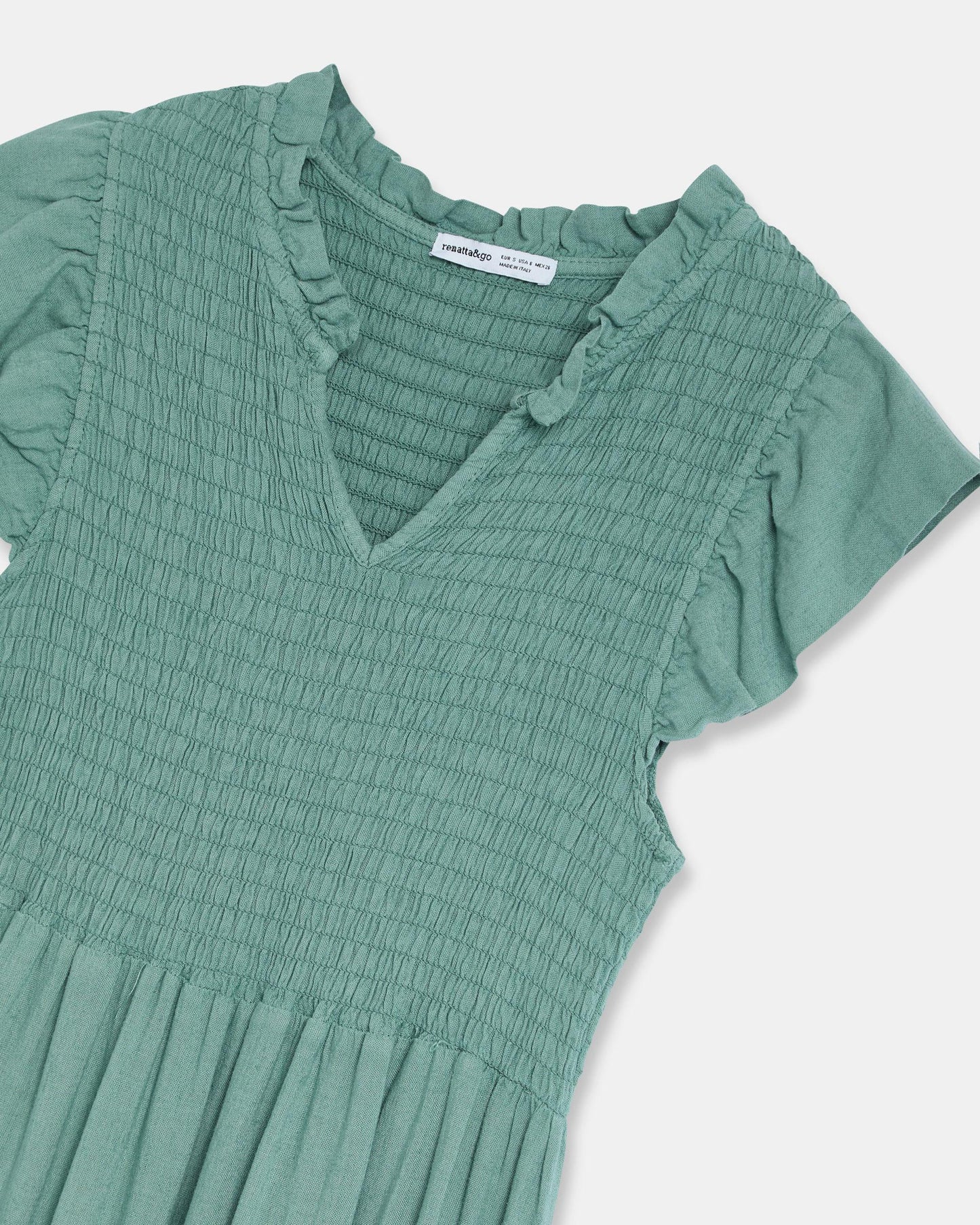 Robe Long Lin Nid D’abeille Vert D’eau