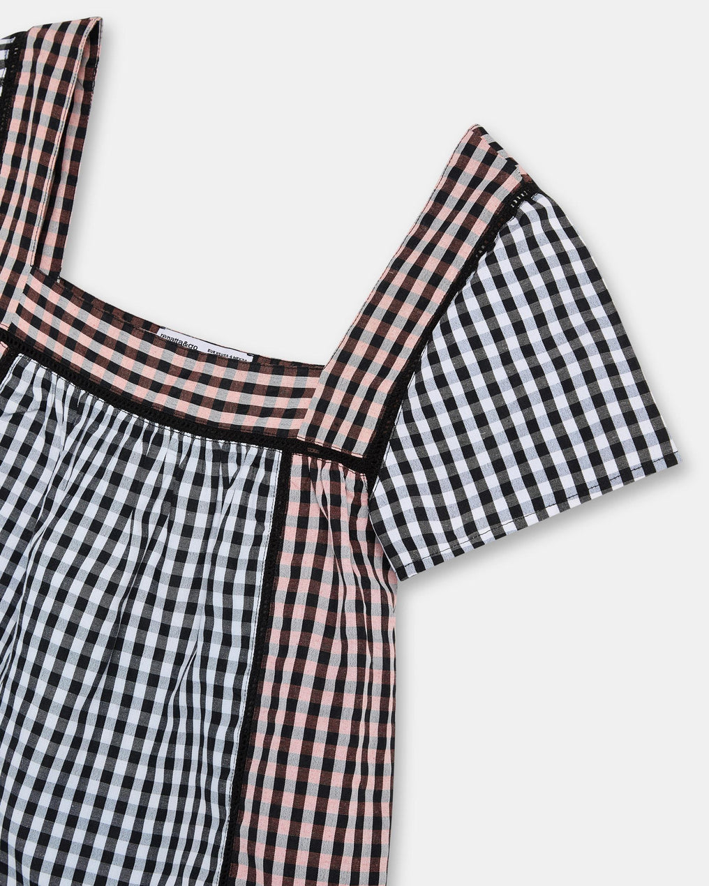 Gingham Blouse with Black Contrast