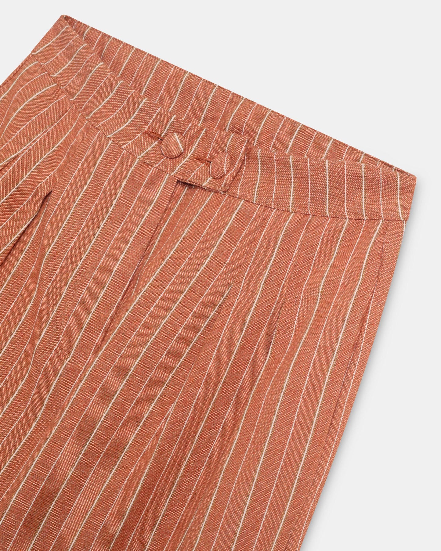 Calças Wide Leg Pregas Riscas Laranja