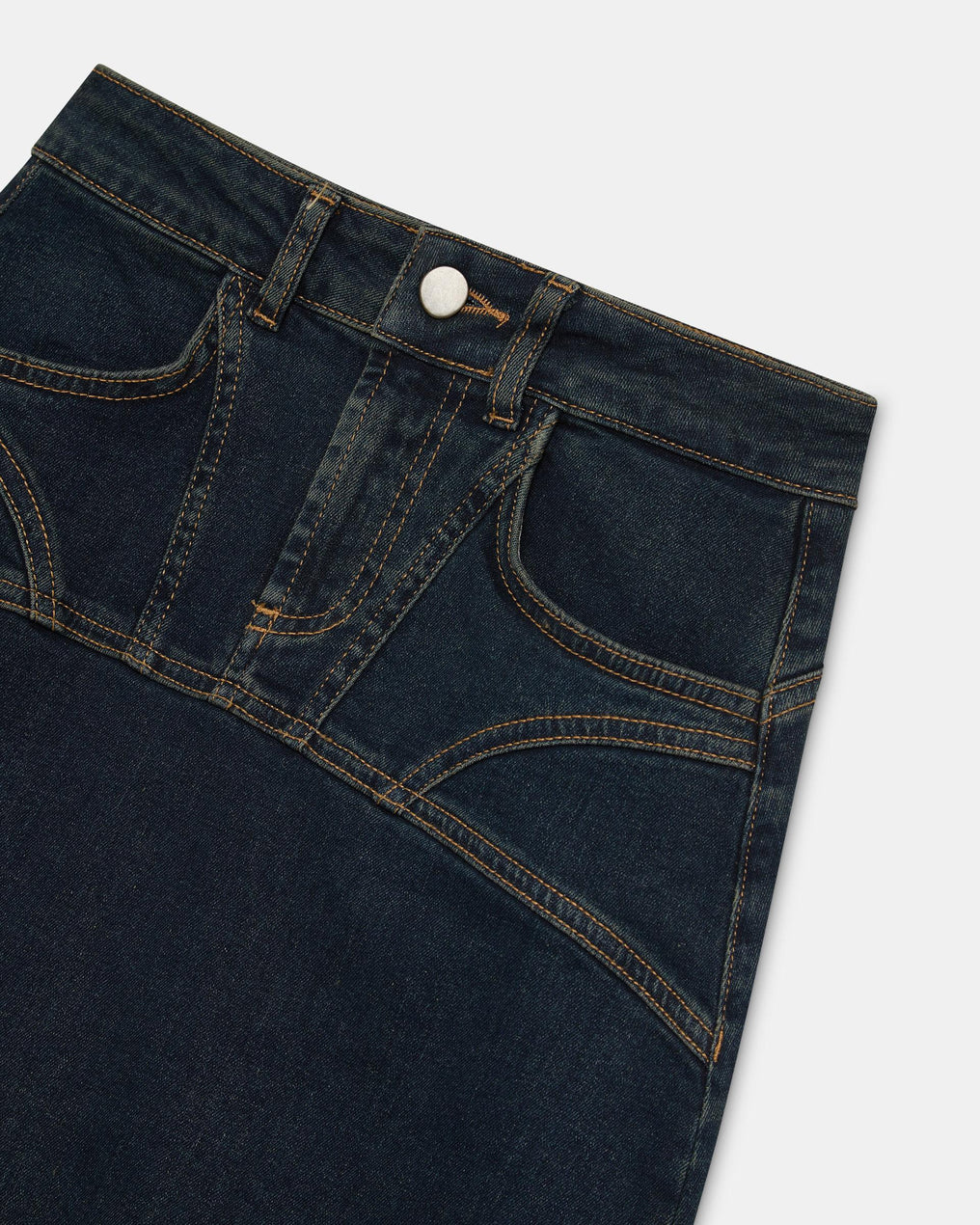 Falda Denim Costuras Azul Oscuro