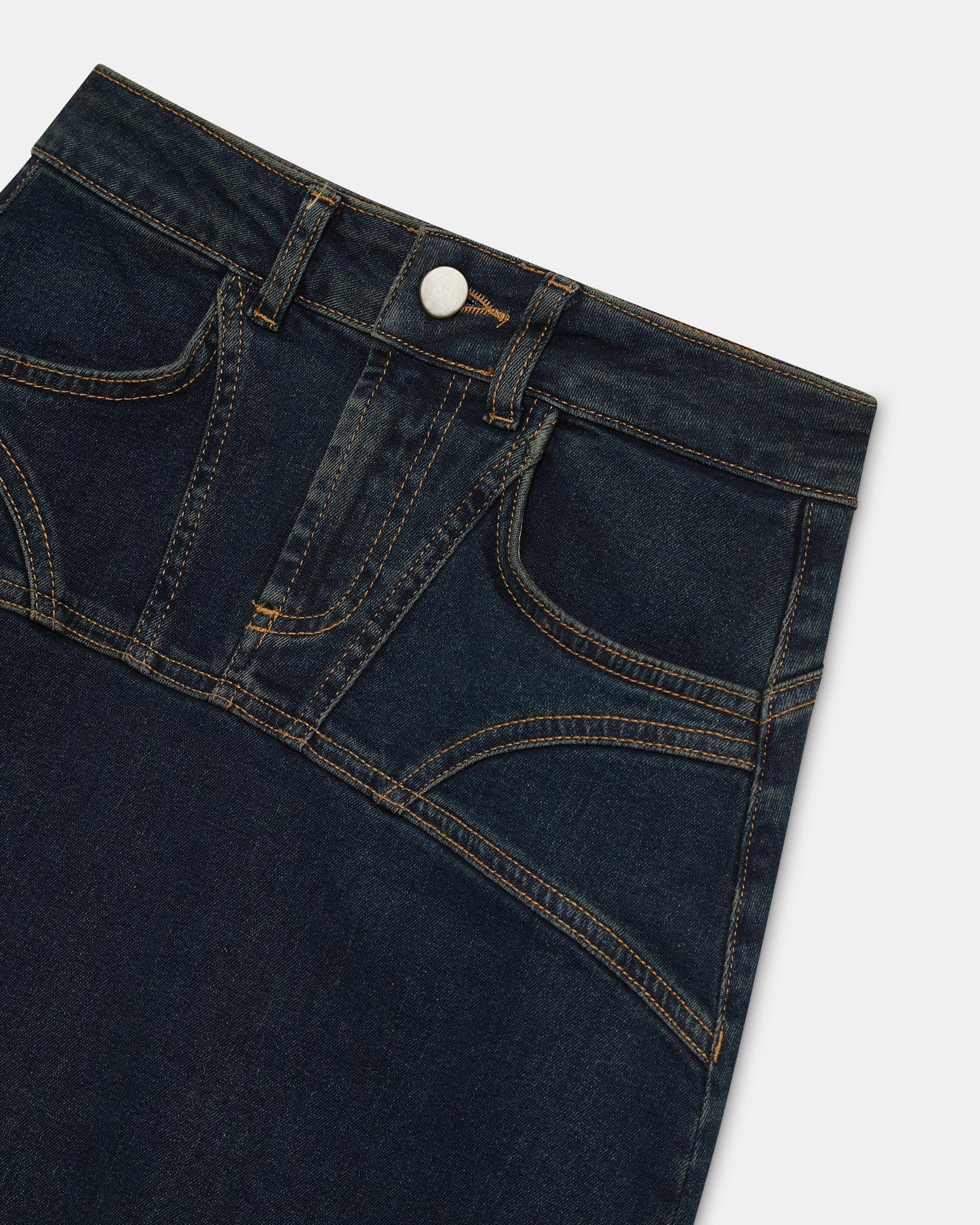 Falda Denim Costuras Azul Oscuro