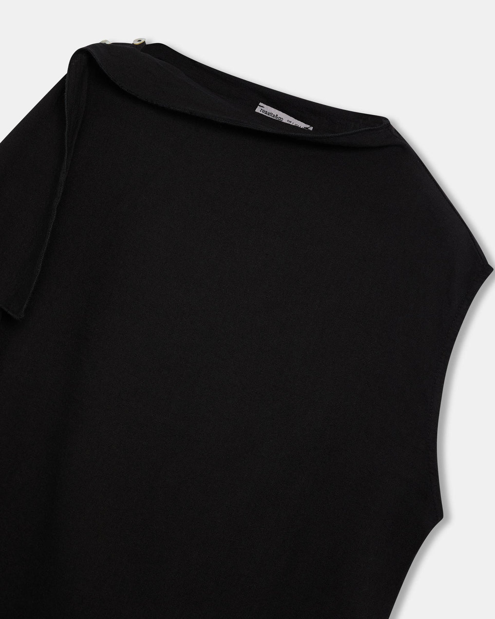 Top Asymétrique Volant Latéral Lin Noir
