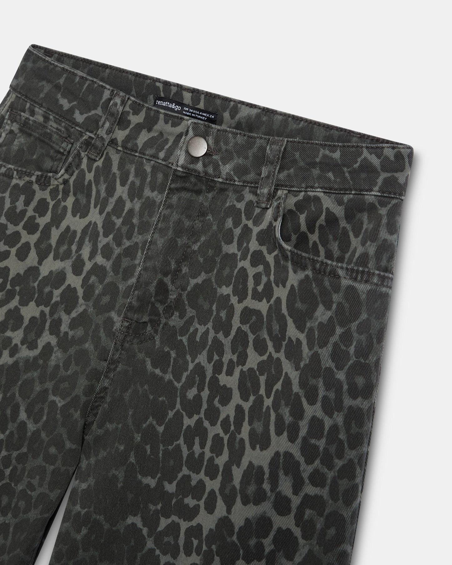 Jeans Wide Leg Animal Print Cinzento