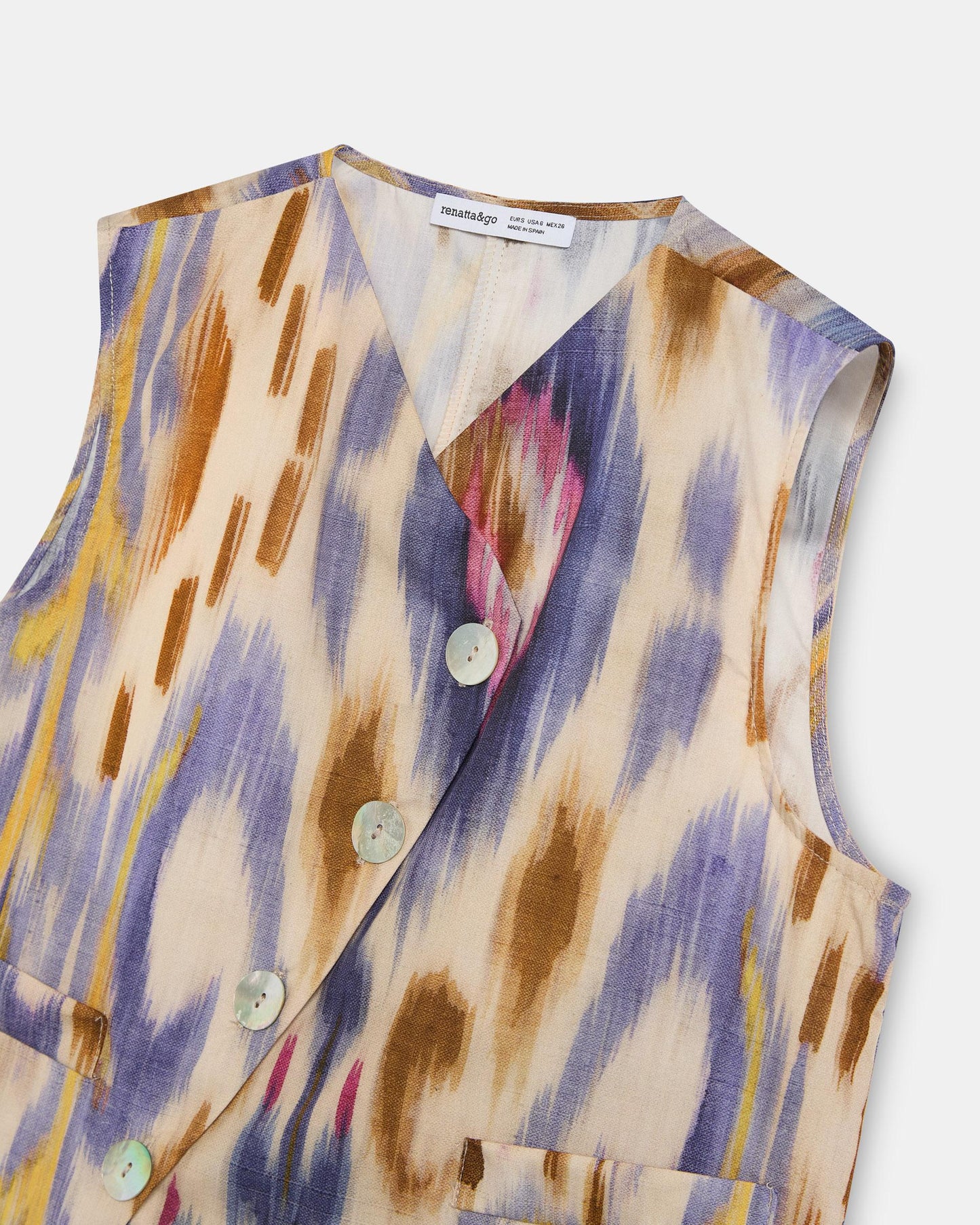 Gilet Boutons Latéraux Ethnique Tie Dye Multicolore