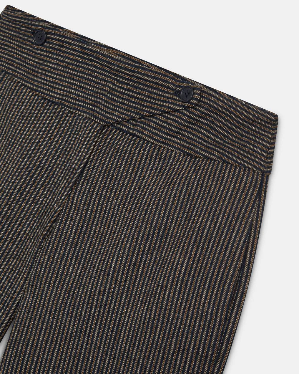 Pantalon Rayé Marron à Ceinture Croisée