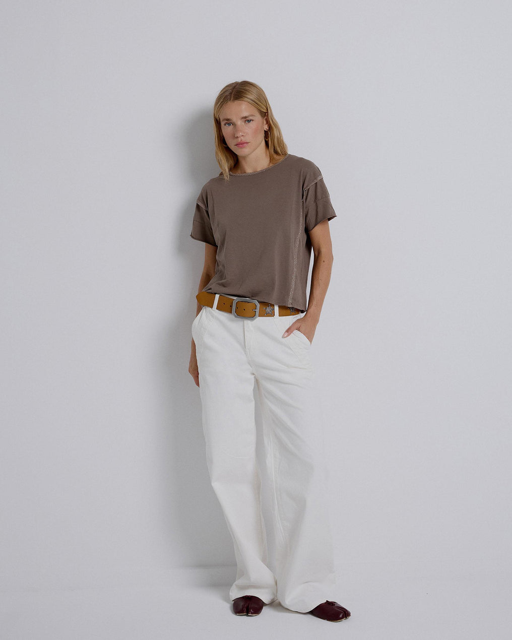 Camiseta Nervios Lurex Taupe